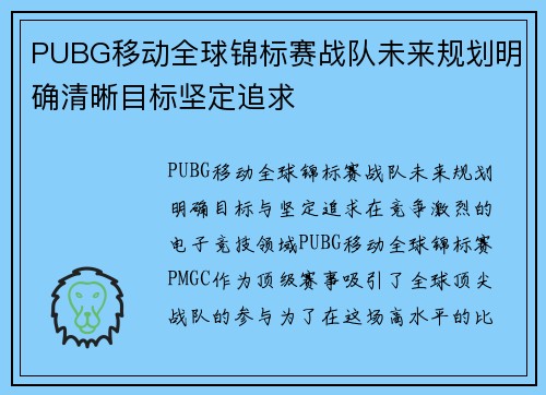 PUBG移动全球锦标赛战队未来规划明确清晰目标坚定追求