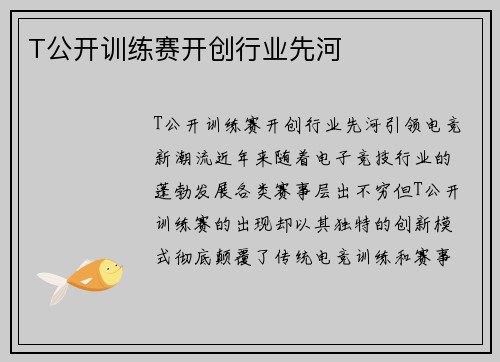 T公开训练赛开创行业先河