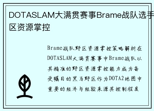 DOTASLAM大满贯赛事Brame战队选手野区资源掌控