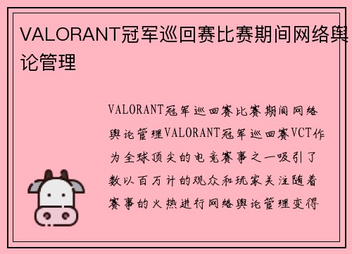 VALORANT冠军巡回赛比赛期间网络舆论管理