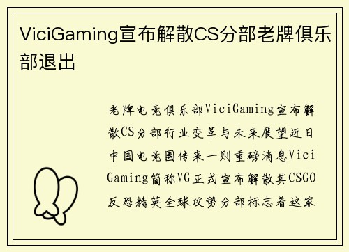 ViciGaming宣布解散CS分部老牌俱乐部退出