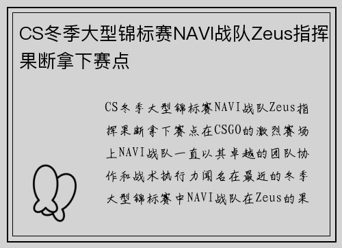 CS冬季大型锦标赛NAVI战队Zeus指挥果断拿下赛点